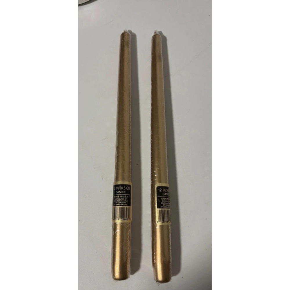 Colonial Candle Gold Taper Candles 12 Inch Set of 2 Christmas Holiday Decor